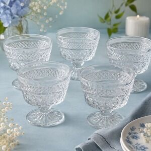 Anchor Hocking Wexford Footed Sherbet Cups 3 5/8" Set Of 5 French Country Brunch